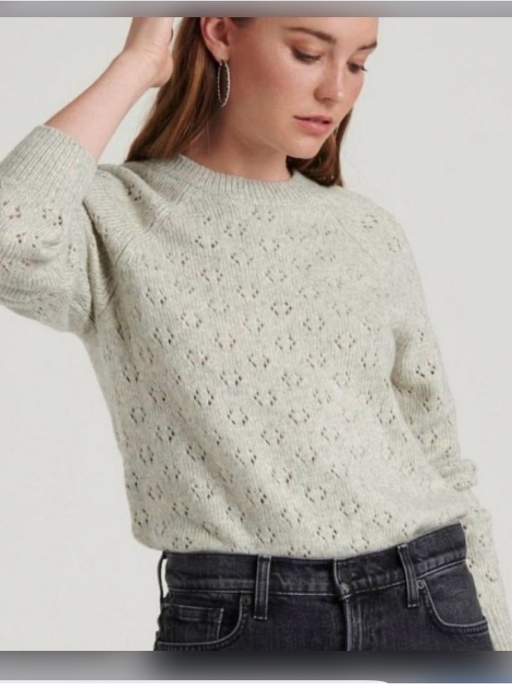 Lucky Brand Light Sage Eyelet Crewneck Sweater
